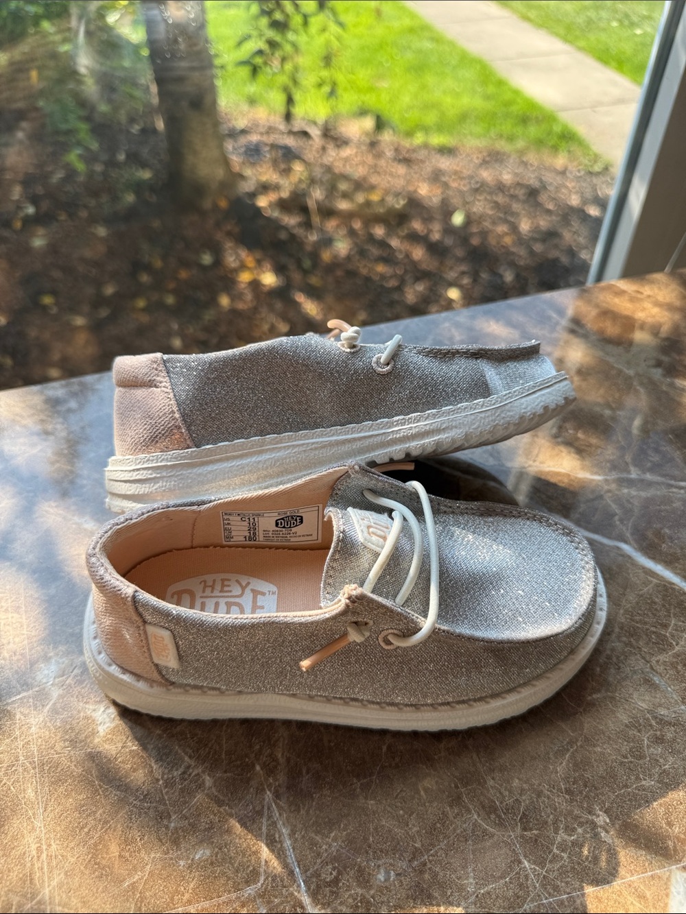 Hey Dude Kids Glitter Slip-On Sneakers in Silver and Light Pink